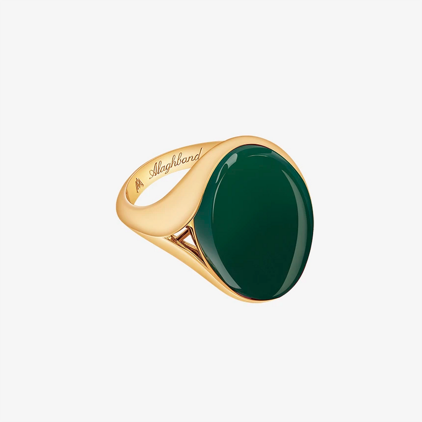 Alaghband Signet Ring for Men with Green Agate