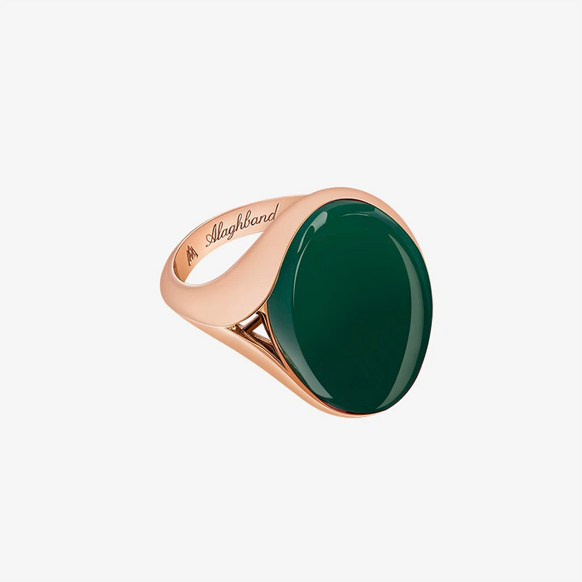 Alaghband Signet Ring for Men with Green Agate