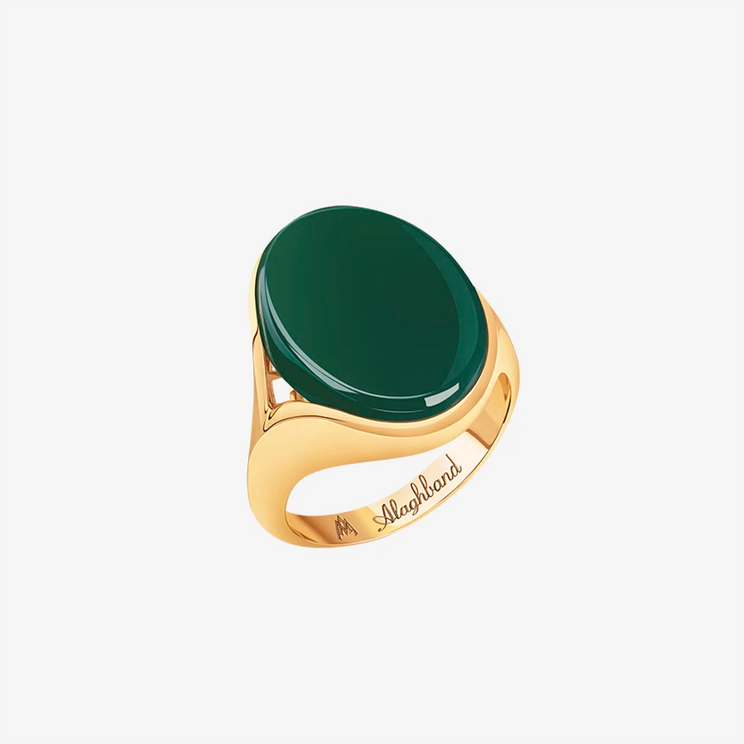 Alaghband Signet Ring for Men with Green Agate