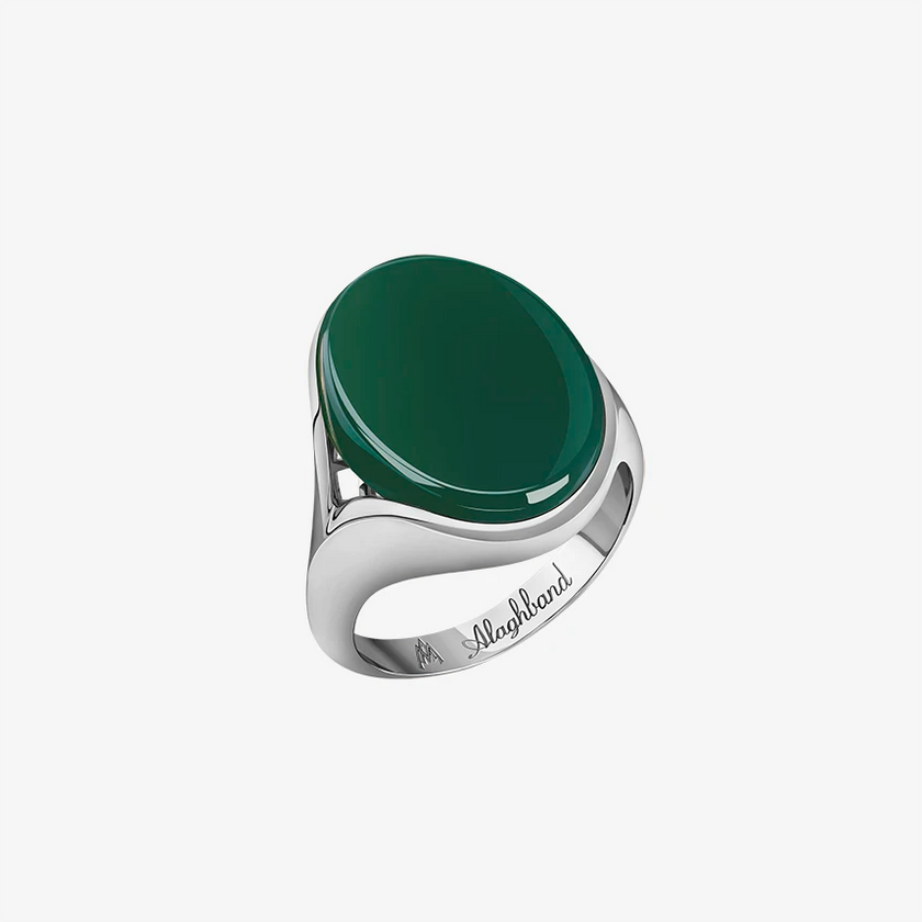 Alaghband Signet Ring for Men with Green Agate