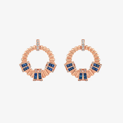 Alaghband Plissé Hoop Earrings with Blue Sapphires