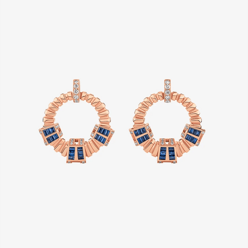Alaghband Plissé Hoop Earrings with Blue Sapphires - Alaghband Jewelry