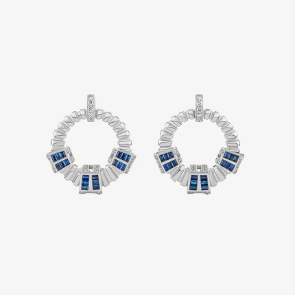 Alaghband Plissé Hoop Earrings with Blue Sapphires