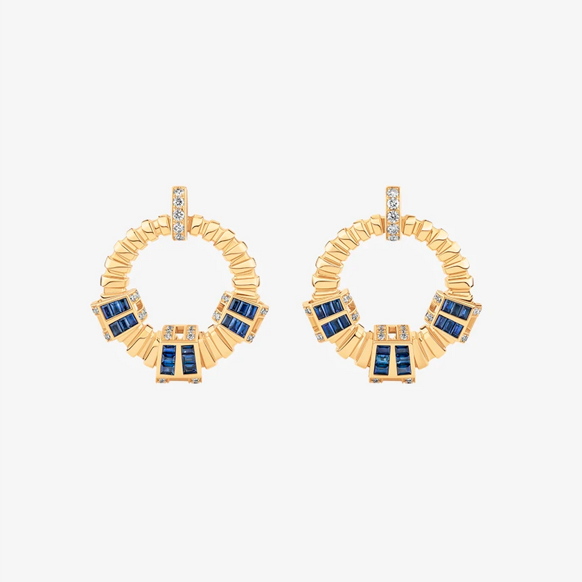 Alaghband Plissé Hoop Earrings with Blue Sapphires
