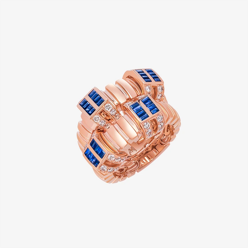 Alaghband Plissé Ring with Blue Sapphires