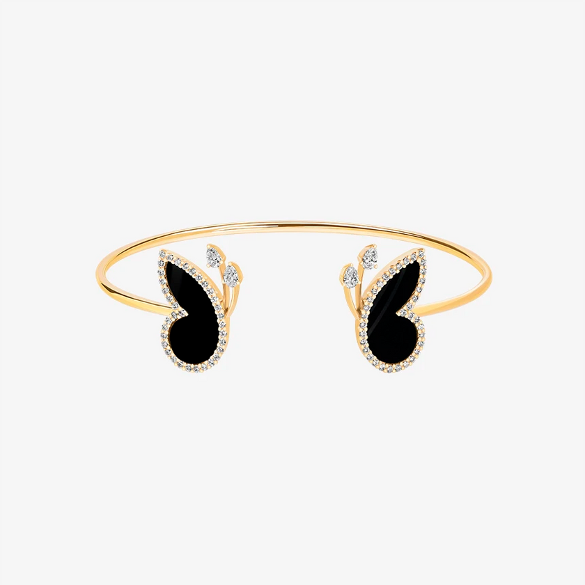 Alaghband Butterfly Open Bangle with Onyx