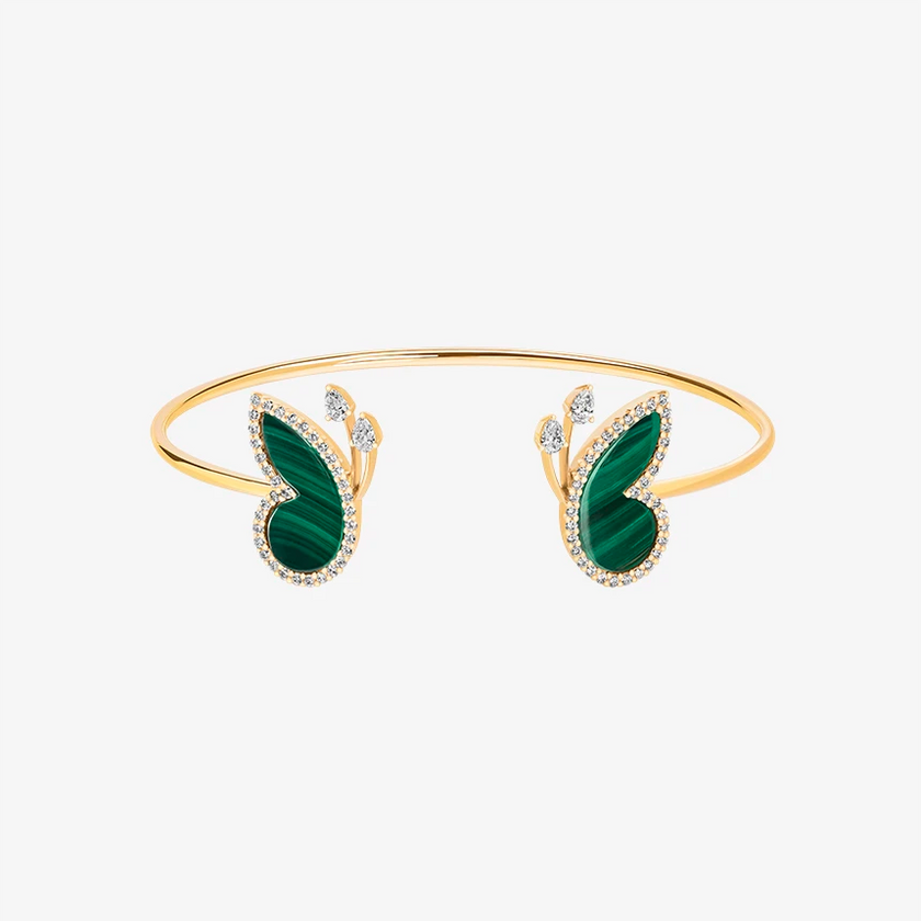 Alaghband Butterfly Open Bangle with Malachite