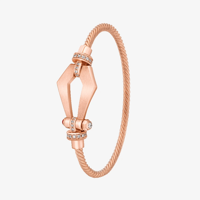 Alaghband Kite Twisted Bangle with Diamond Bezels and Ruby Pin, Medium - Alaghband Jewelry