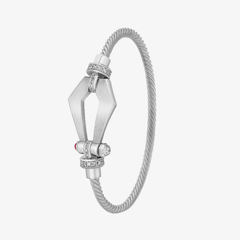 Alaghband Kite Twisted Bangle with Diamond Bezels and Ruby Pin, Medium