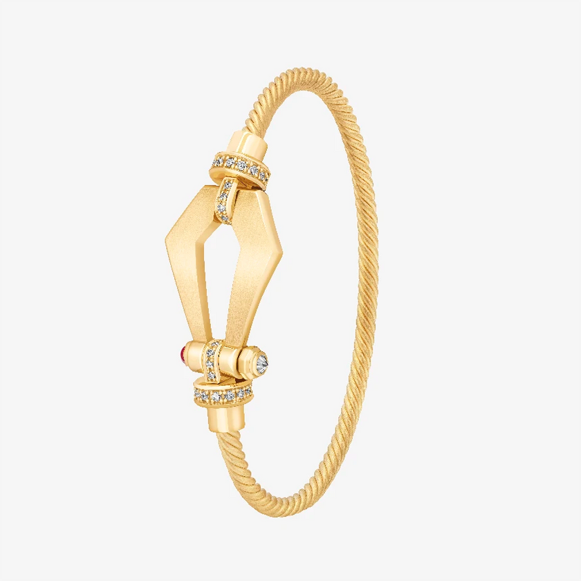 Alaghband Kite Twisted Bangle with Diamond Bezels and Ruby Pin, Medium