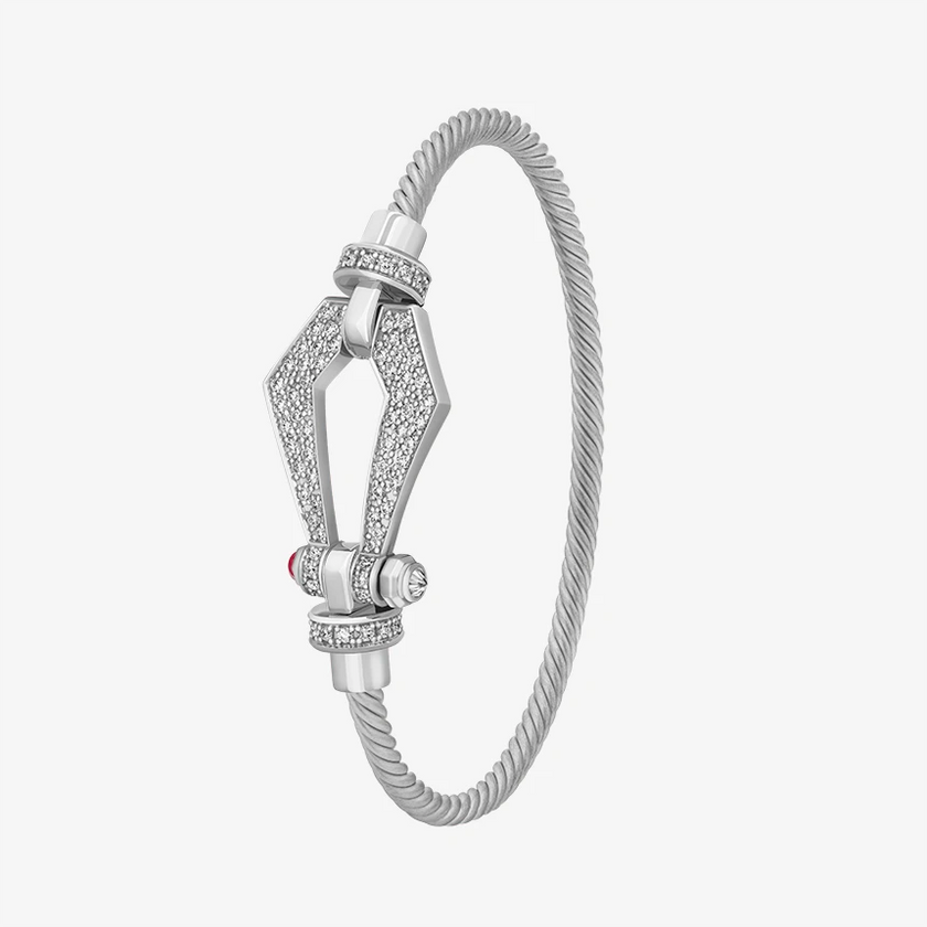 Alaghband Kite Twisted Bangle with Pavé Diamonds and Ruby Pin, Medium