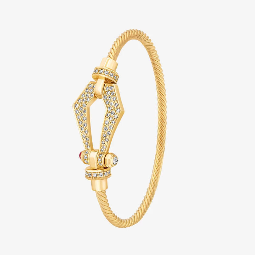 Alaghband Kite Twisted Bangle with Pavé Diamonds and Ruby Pin, Medium