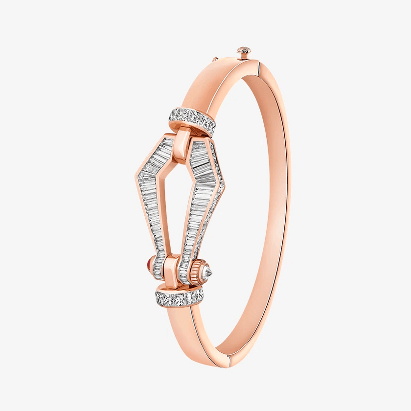 Alaghband Kite Bangle with Baguette - Cut Diamonds and Ruby Pin, Medium - Alaghband Jewelry
