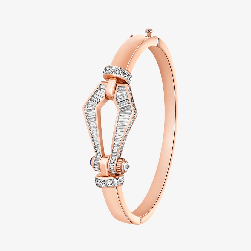 Alaghband Kite Bangle with Baguette - Cut Diamonds and Blue Sapphire Pin, Medium - Alaghband Jewelry
