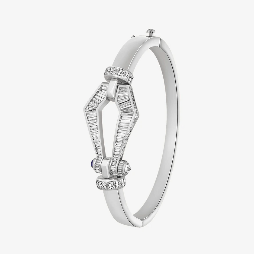 Alaghband Kite Bangle with Baguette - Cut Diamonds and Blue Sapphire Pin, Medium - Alaghband Jewelry
