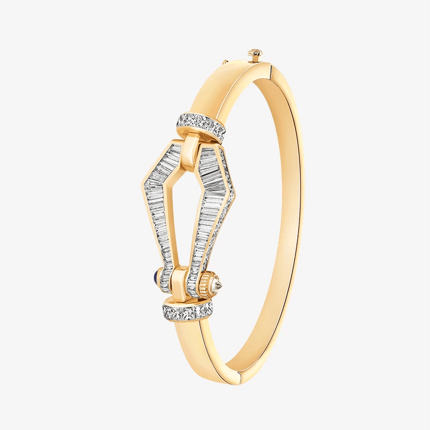 Alaghband Kite Bangle with Baguette - Cut Diamonds and Blue Sapphire Pin, Medium - Alaghband Jewelry