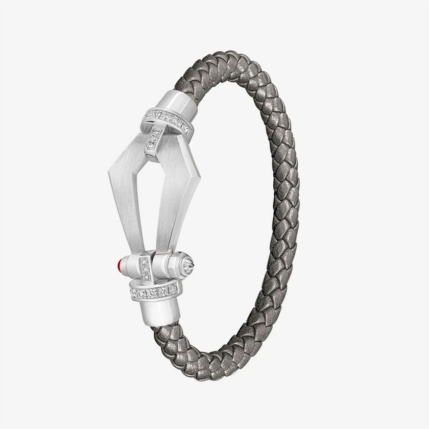 Alaghband Kite Bracelet for Men with Diamond Bezels and Ruby Pin, Large