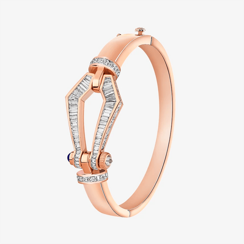 Alaghband Kite Bangle with Baguette - Cut Diamonds and Blue Sapphire Pin, Large - Alaghband Jewelry