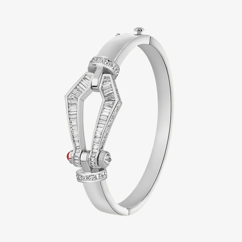 Alaghband Kite Bangle with Baguette - Cut Diamonds and Ruby Pin, Large - Alaghband Jewelry