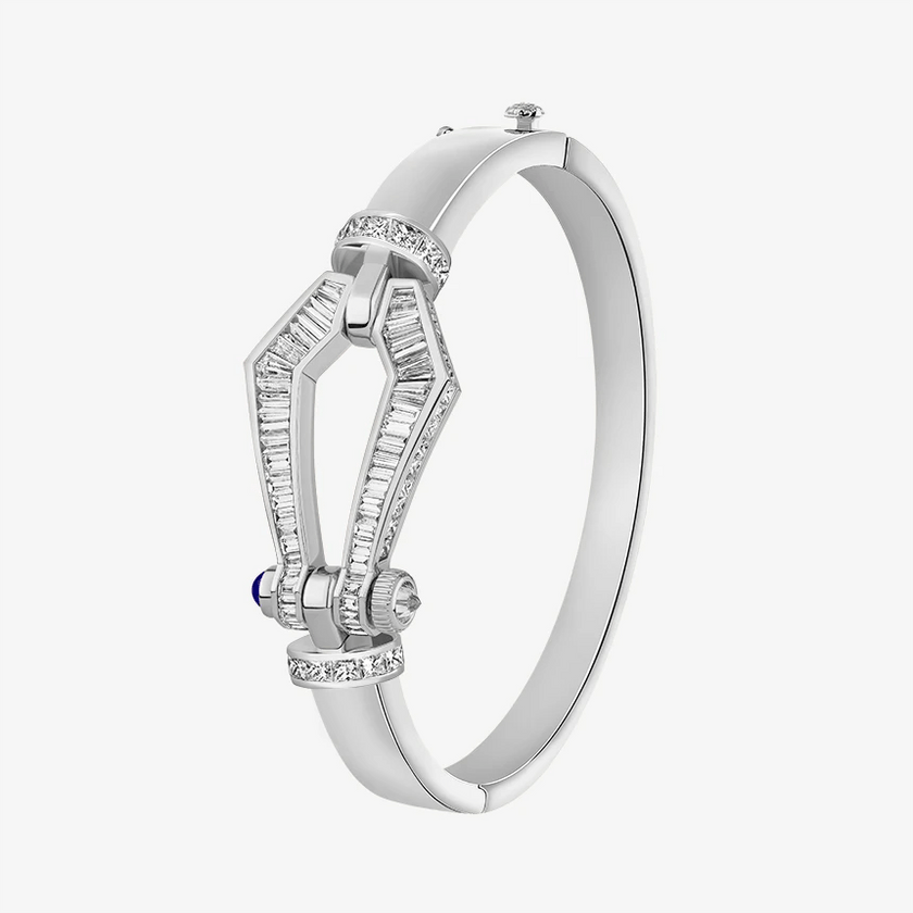 Alaghband Kite Bangle with Baguette - Cut Diamonds and Blue Sapphire Pin, Large - Alaghband Jewelry