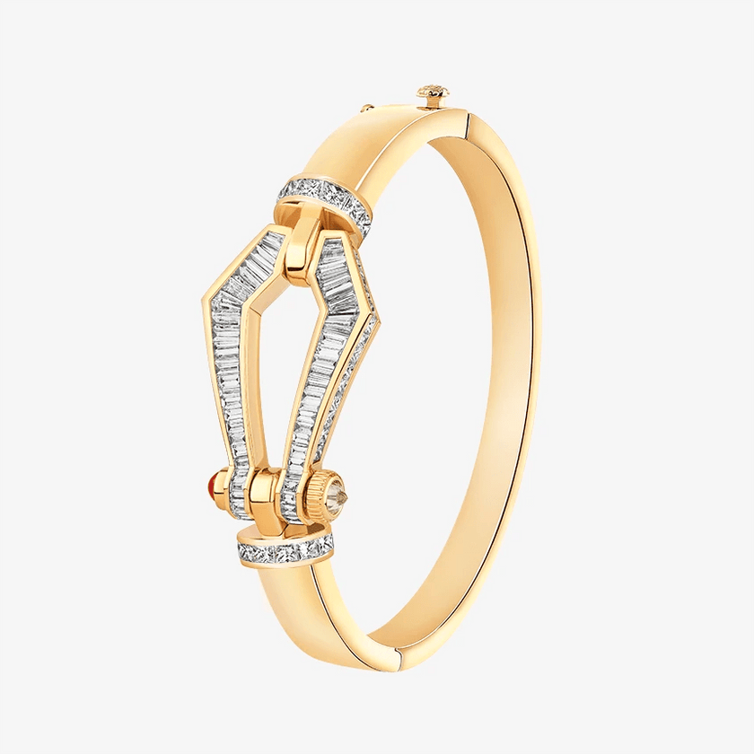 Alaghband Kite Bangle with Baguette - Cut Diamonds and Ruby Pin, Large - Alaghband Jewelry