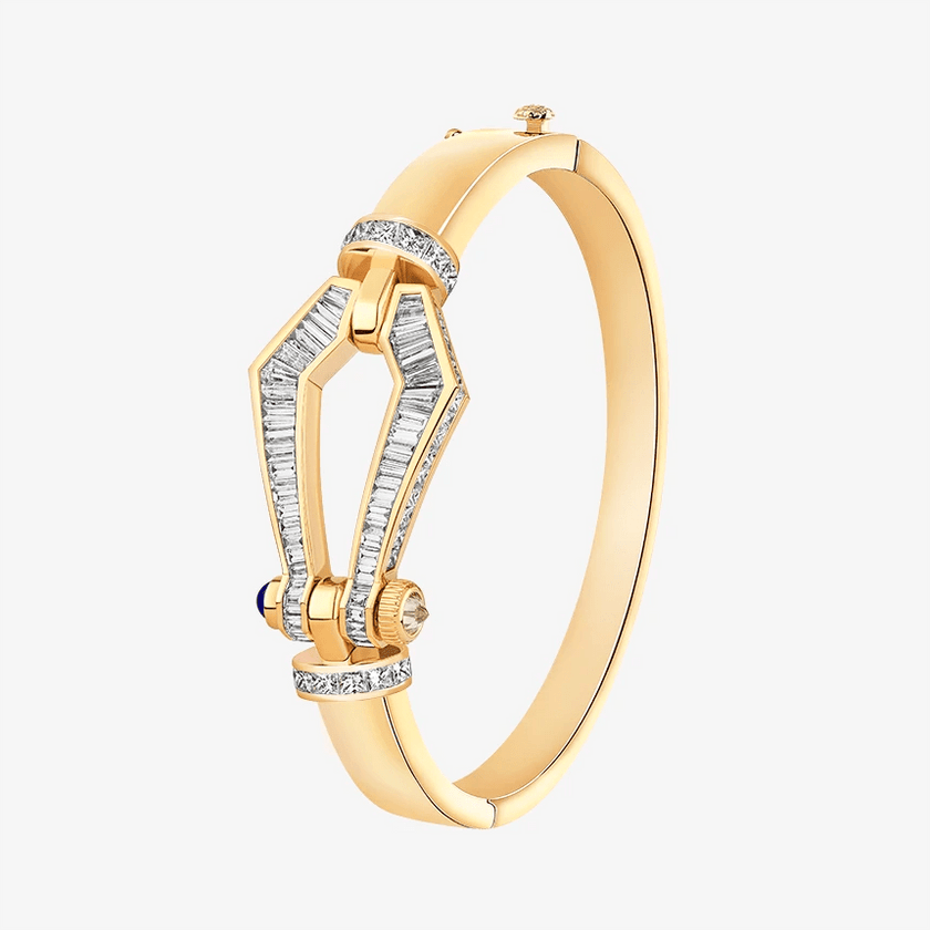 Alaghband Kite Bangle with Baguette - Cut Diamonds and Blue Sapphire Pin, Large - Alaghband Jewelry