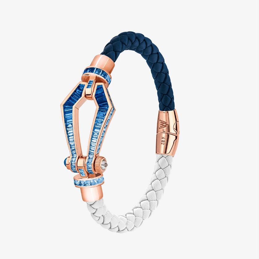 Alaghband Kite Bracelet with Blue Sapphire Gradient, Two - Toned Leather and Magnetic Clasp, Large - Alaghband Jewelry