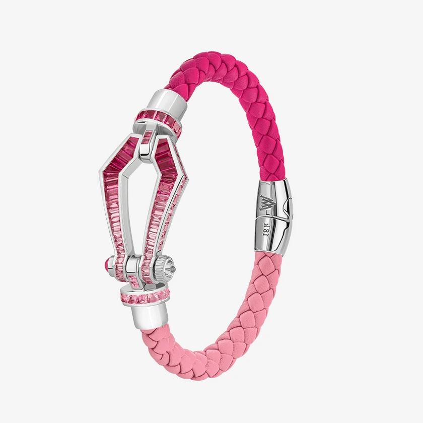 Alaghband Kite Bracelet with Pink Sapphire Gradient, Two - Toned Leather, Large - Alaghband Jewelry