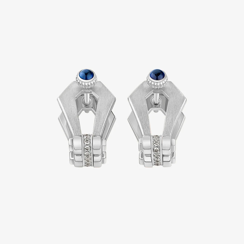 Alaghband Kite Cufflinks with Diamond Bezels and Blue Sapphire Pins