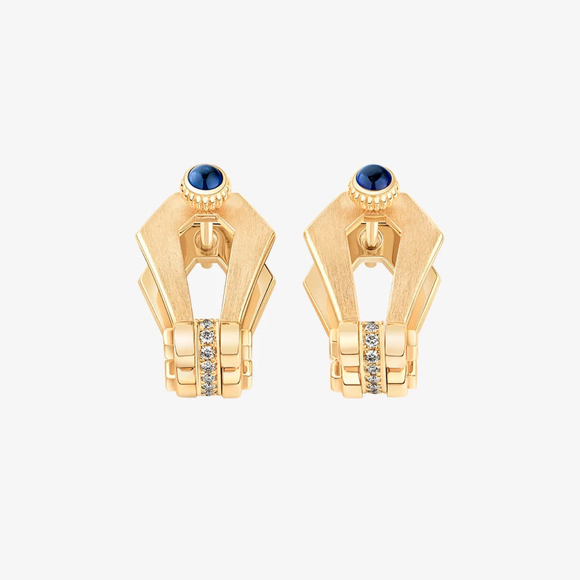 Alaghband Kite Cufflinks with Diamond Bezels and Blue Sapphire Pins