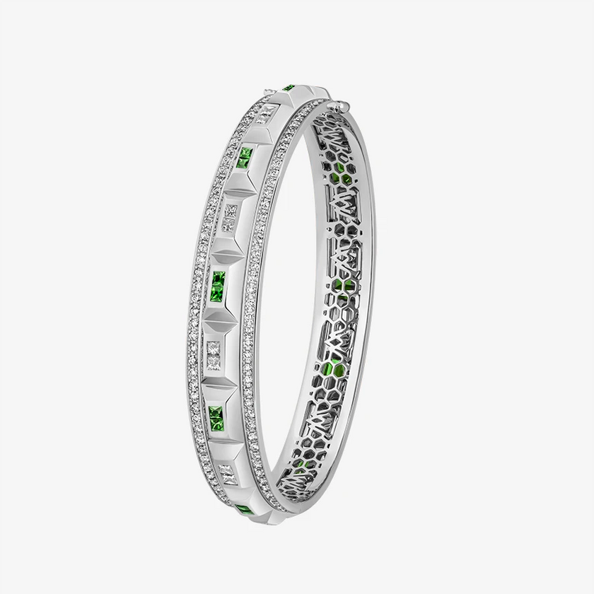 Alaghband Chocolate Layered Bangle with Garnets and Diamonds