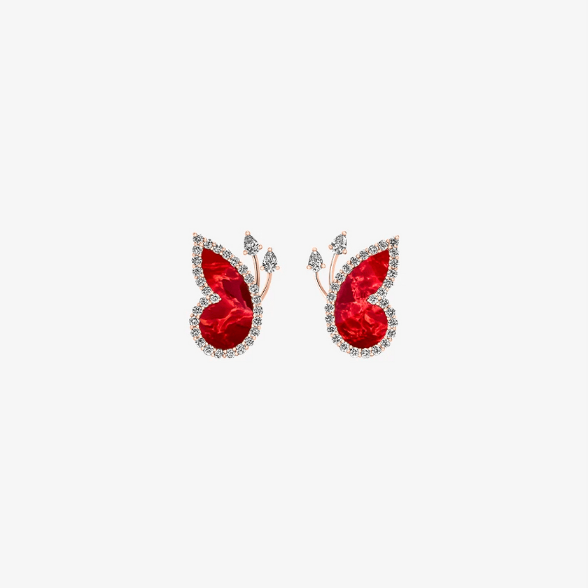Alaghband Butterfly Stud Earrings with Coral and Diamonds - Alaghband Jewelry