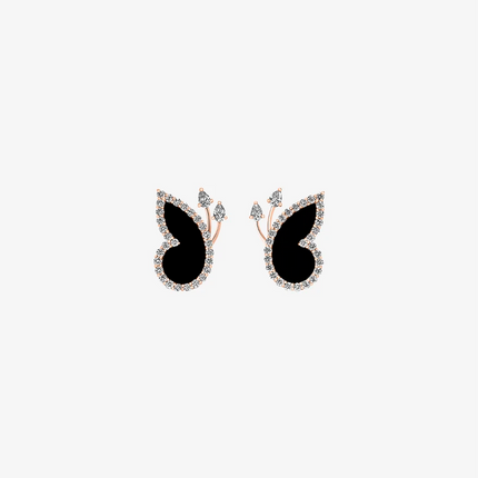 Alaghband Butterfly Stud Earrings with Onyx and Diamonds