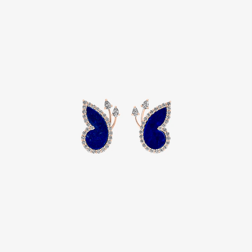 Alaghband Butterfly Stud Earrings with Lapis Lazuli and Diamonds - Alaghband Jewelry