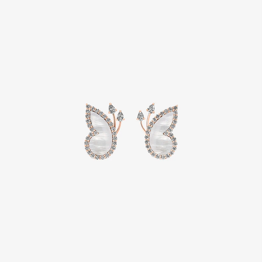 Alaghband Butterfly Stud Earrings with Mother of Pearl and Diamonds