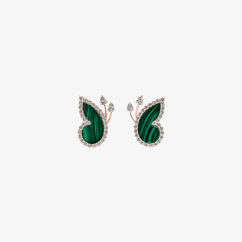 Alaghband Butterfly Stud Earrings with Malachite and Diamonds - Alaghband Jewelry