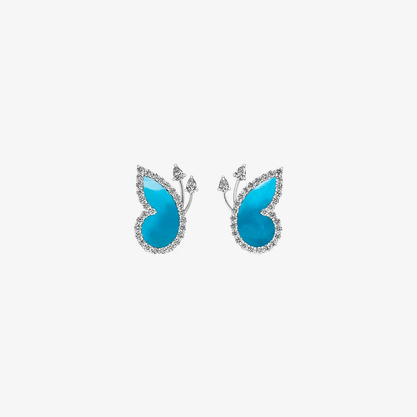 Alaghband Butterfly Stud Earrings with Turquoise and Diamonds