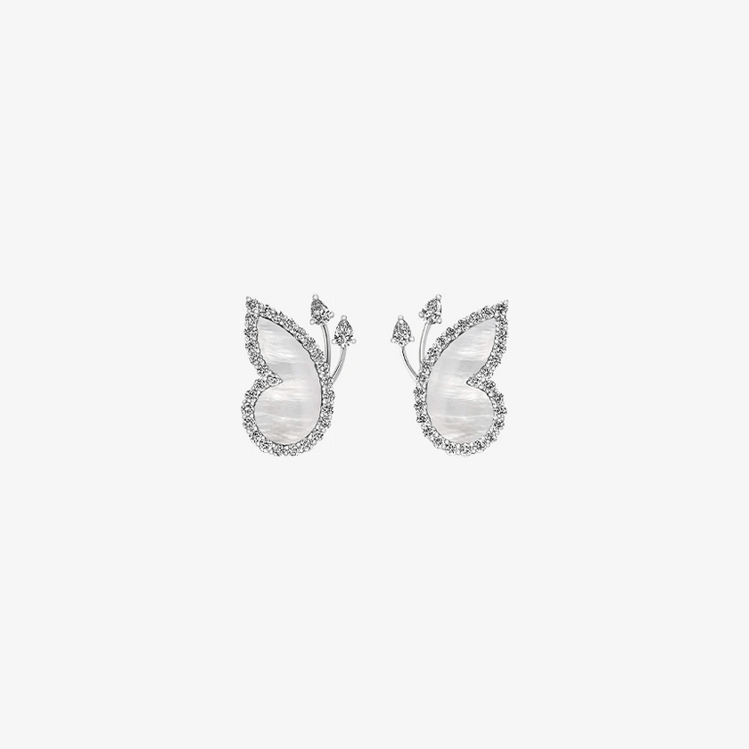 Alaghband Butterfly Stud Earrings with Mother of Pearl and Diamonds - Alaghband Jewelry