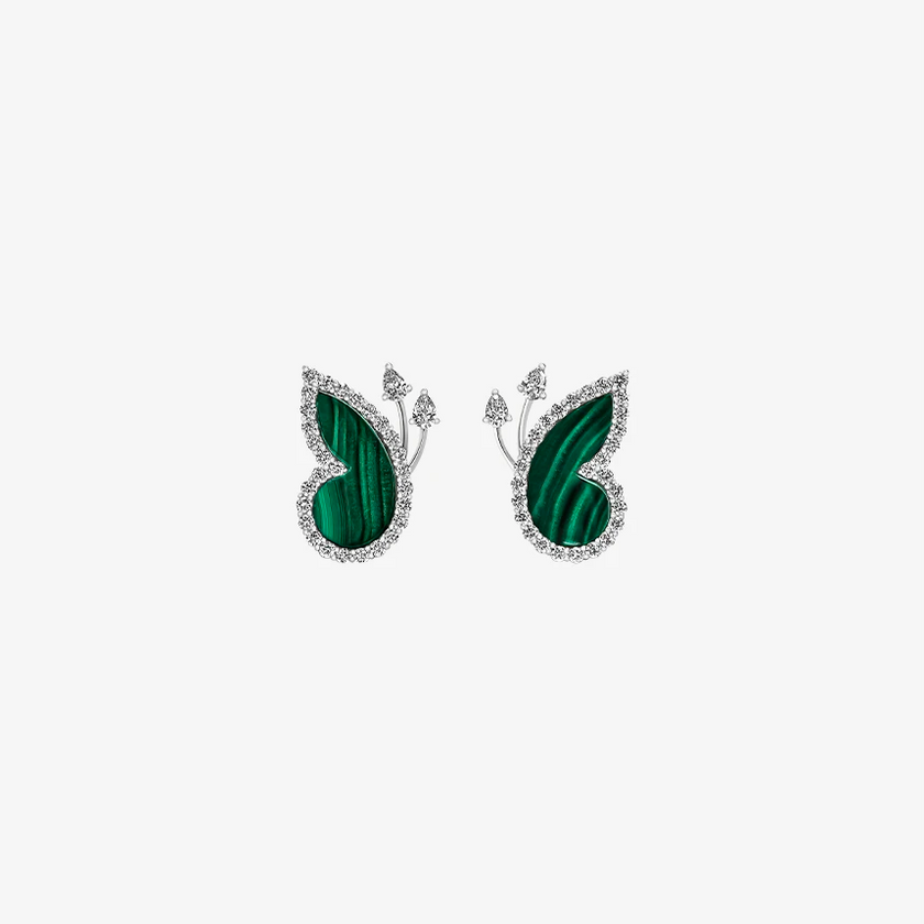Alaghband Butterfly Stud Earrings with Malachite and Diamonds