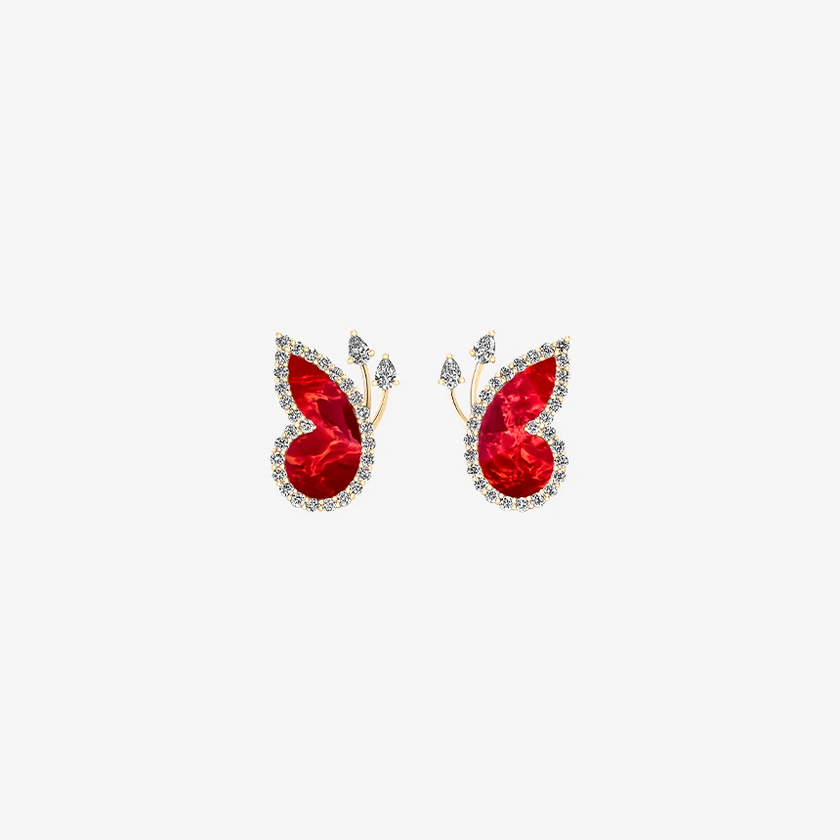 Alaghband Butterfly Stud Earrings with Coral and Diamonds