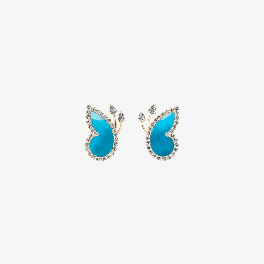 Alaghband Butterfly Stud Earrings with Turquoise and Diamonds