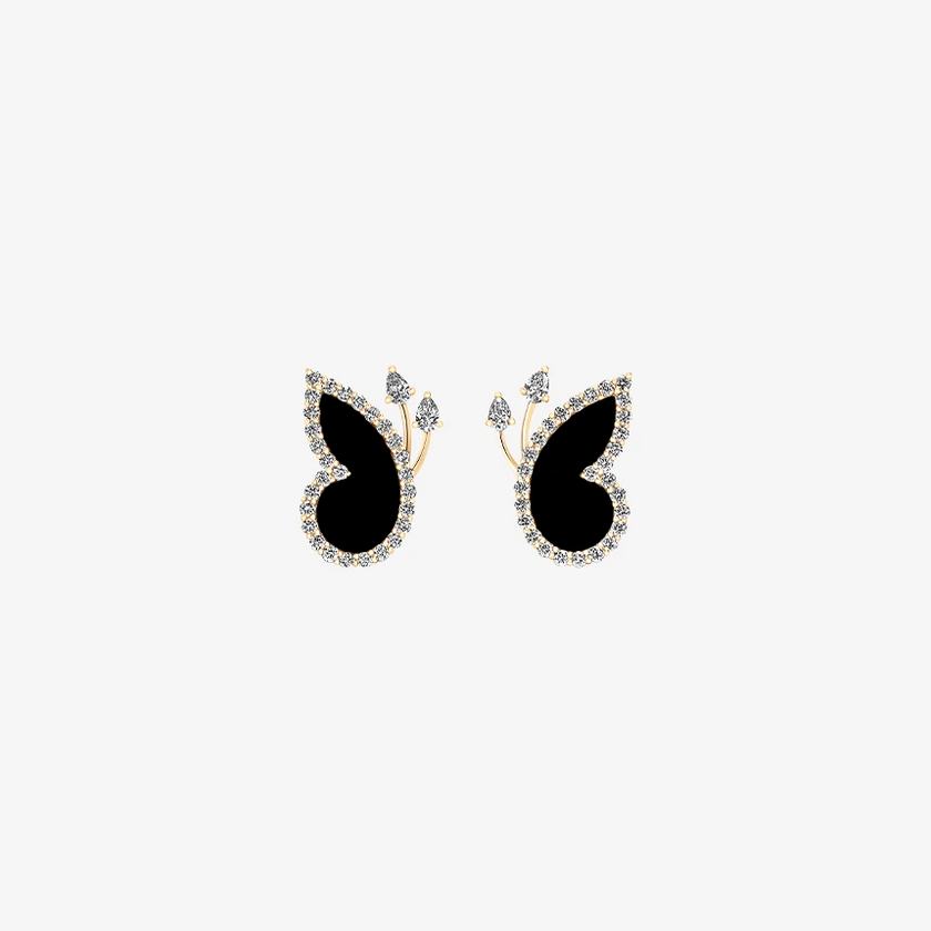 Alaghband Butterfly Stud Earrings with Onyx and Diamonds