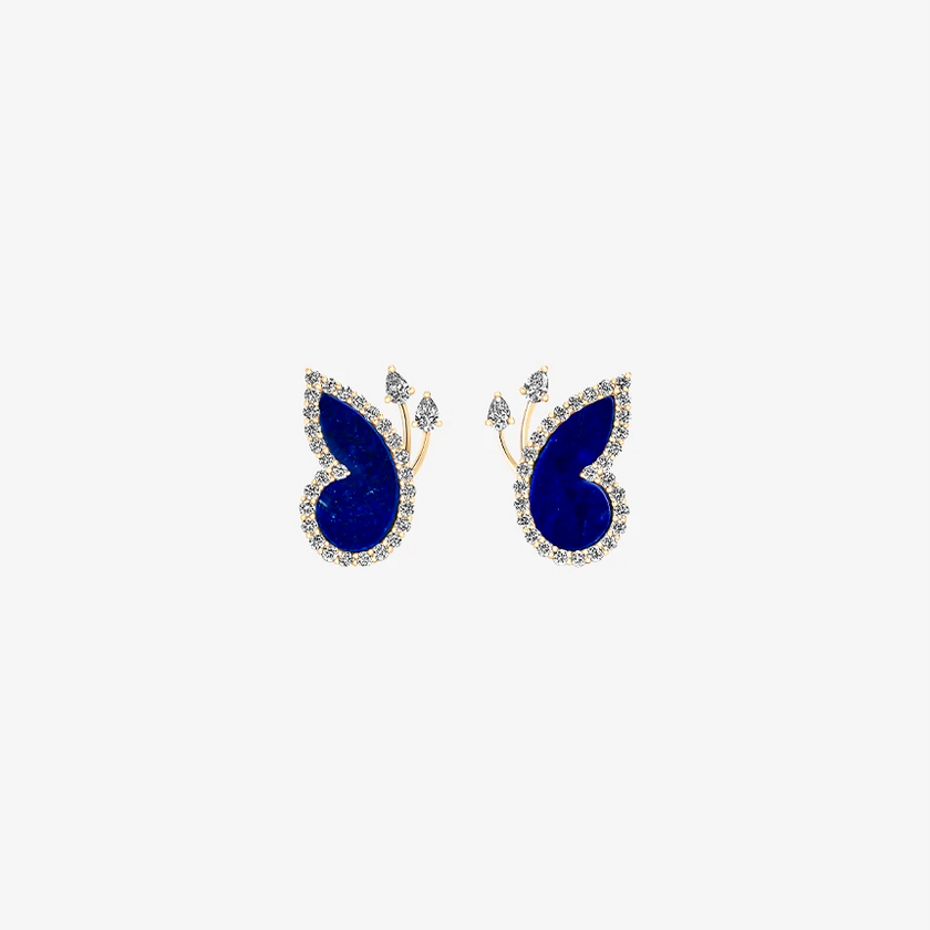 Alaghband Butterfly Stud Earrings with Lapis Lazuli and Diamonds
