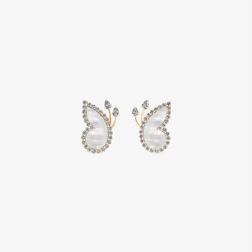 Alaghband Butterfly Stud Earrings with Mother of Pearl and Diamonds