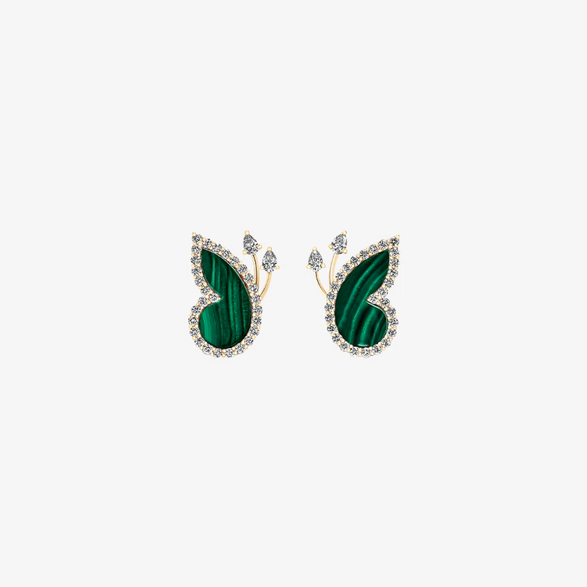 Alaghband Butterfly Stud Earrings with Malachite and Diamonds