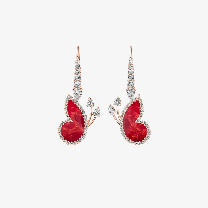 Alaghband Butterfly Drop Earrings with Coral - Alaghband Jewelry