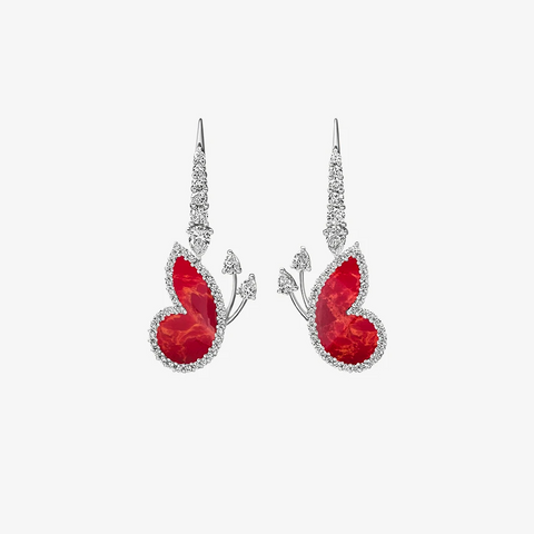 Alaghband Butterfly Drop Earrings with Coral