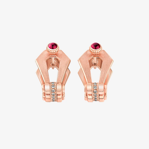 Alaghband Kite Drop Earrings with Diamond Bezels and Ruby Pins