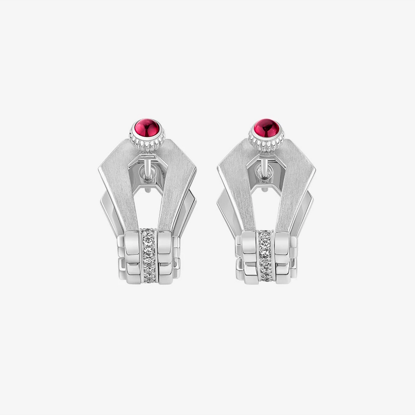 Alaghband Kite Drop Earrings with Diamond Bezels and Ruby Pins