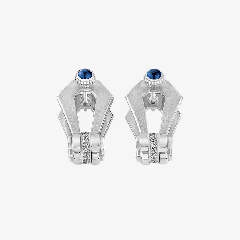 Alaghband Kite Drop Earrings with Diamond Bezels and Blue Sapphire Pins - Alaghband Jewelry